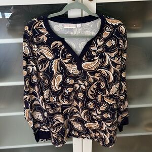 NEW Belle by Kim Gravel Navy Paisley Top - L